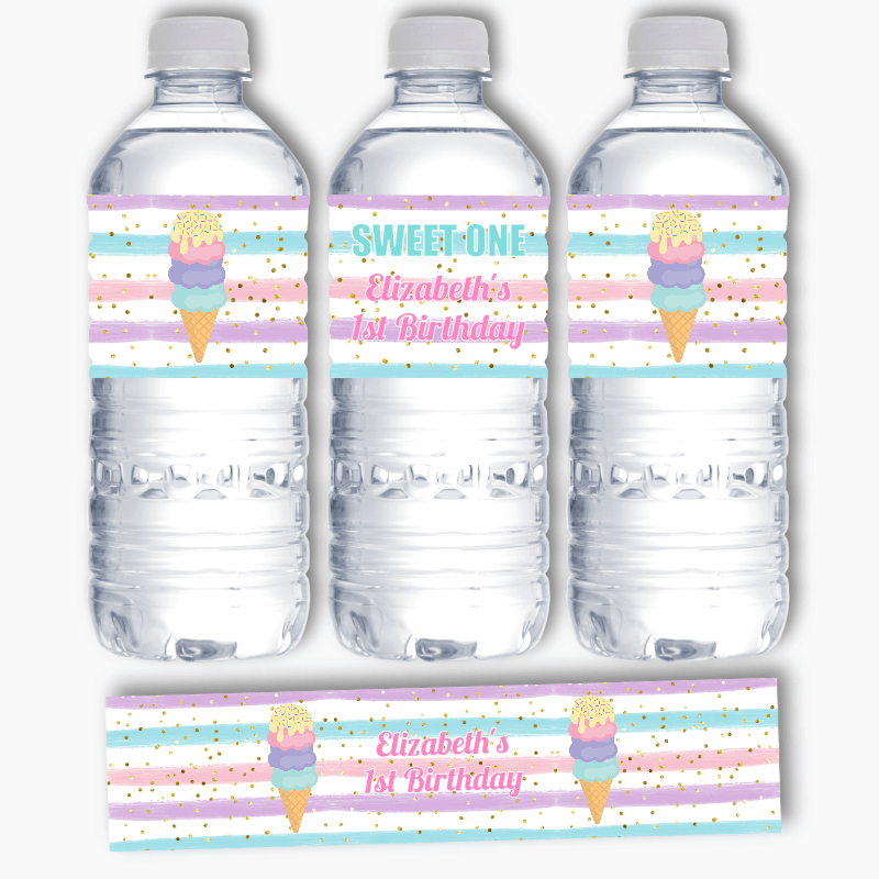 Personalised Ice Cream Party Water Bottle Labels