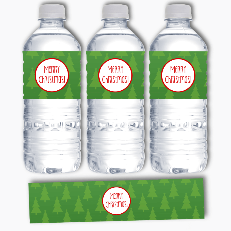 Jolly Green &amp; Red Christmas Party Water Bottle Labels