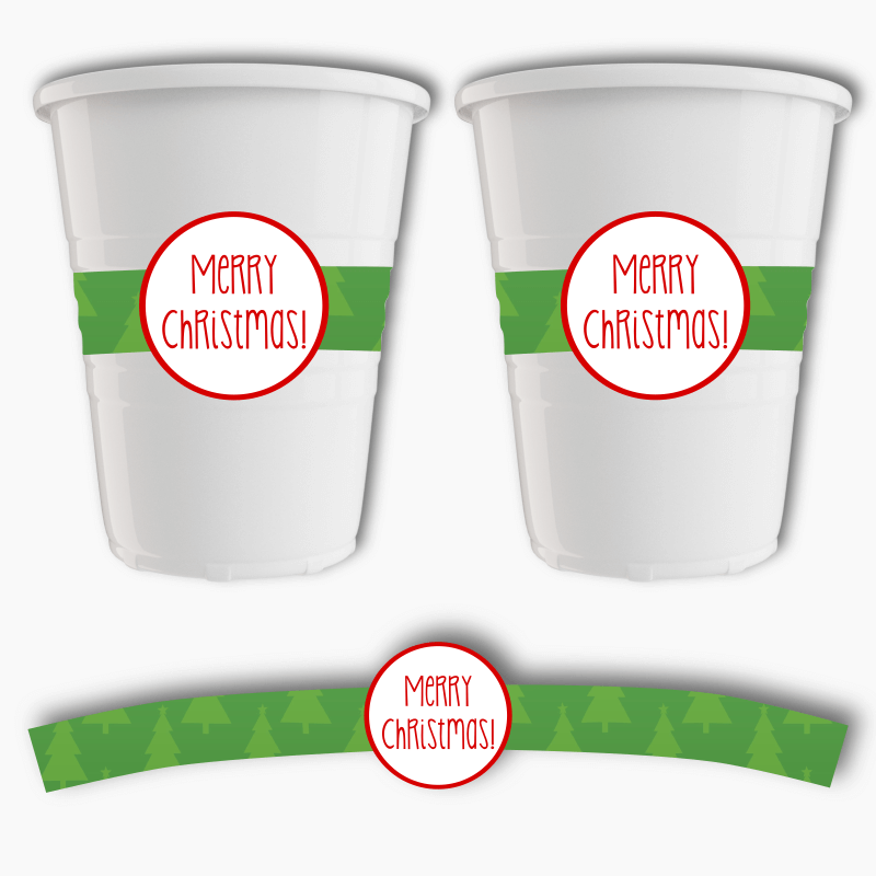 Jolly Green &amp; Red Christmas Party Cup Stickers
