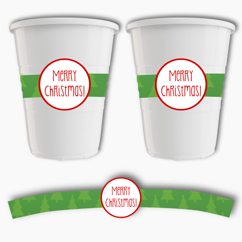 Jolly Green & Red Christmas Party Cup Stickers