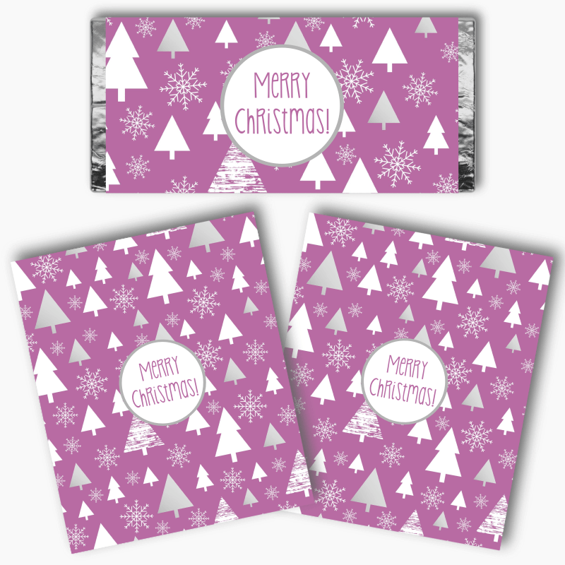 Joyous Purple Trees Christmas Party Mini Chocolate Labels