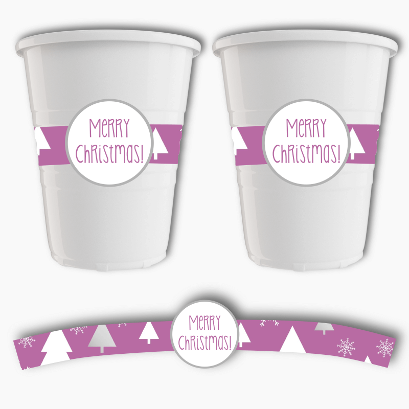 Joyous Purple Trees Christmas Party Cup Stickers