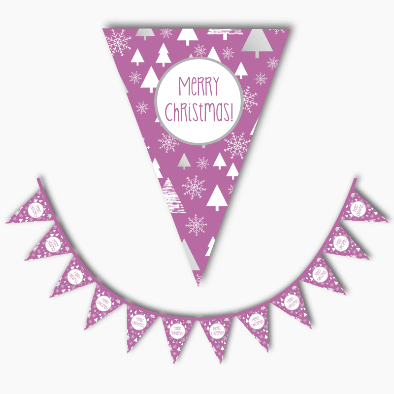 Joyous Purple Trees Christmas Party Flag Bunting