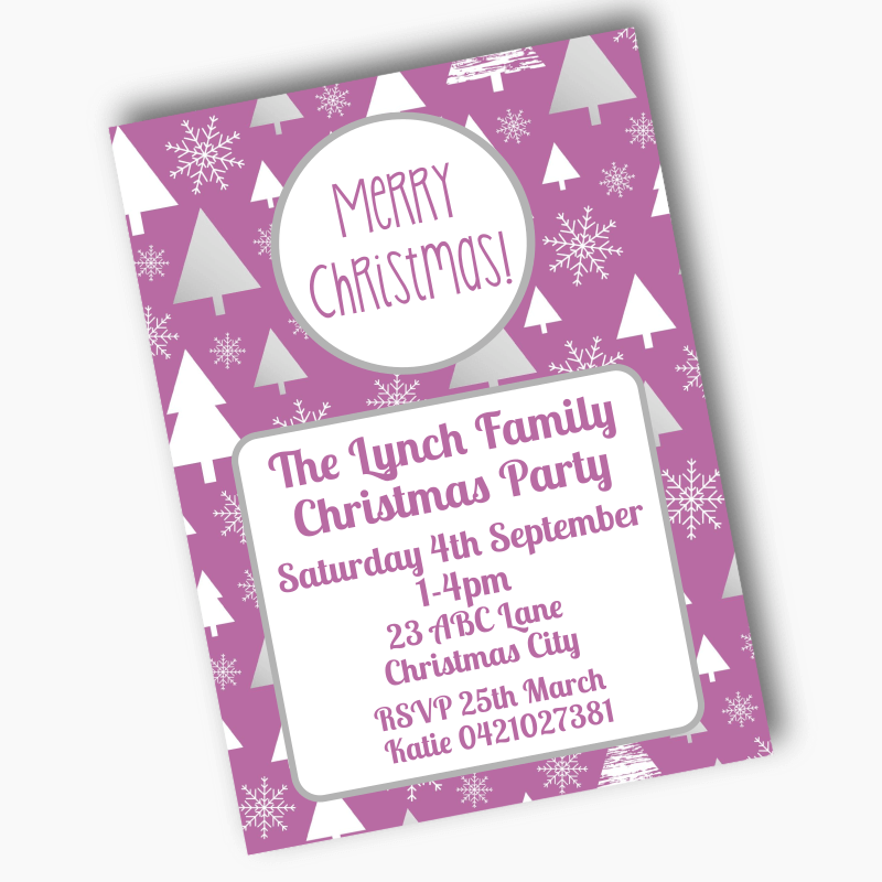 Joyous Purple Trees Christmas Party Invites