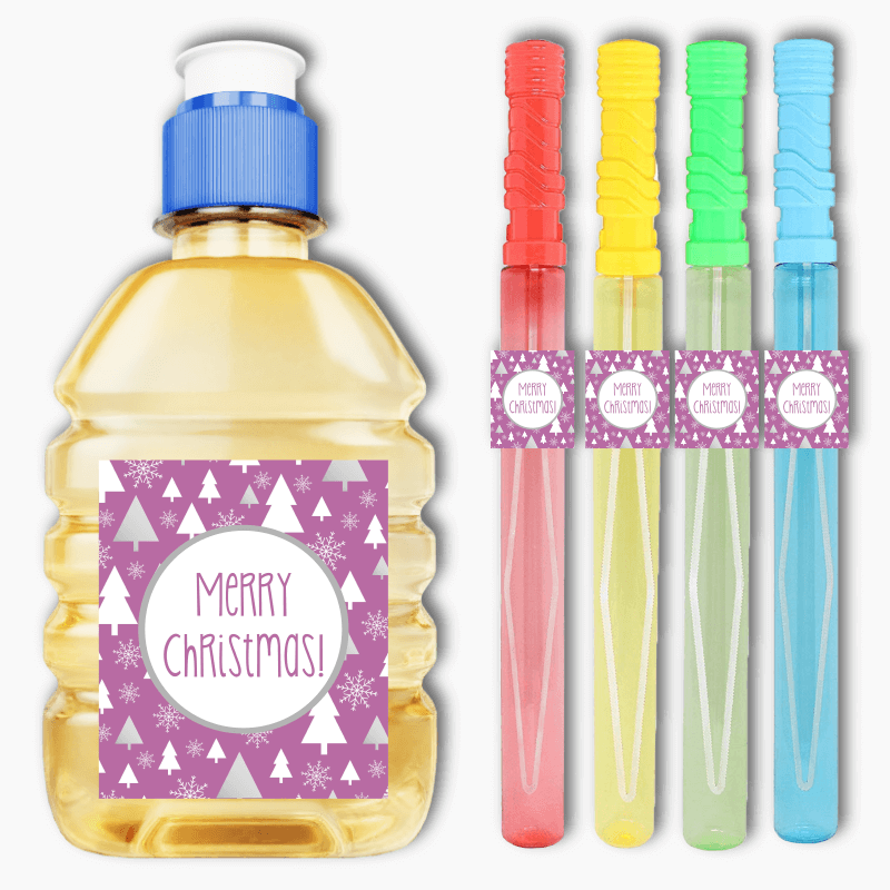 Joyous Purple Trees Christmas Party Rectangle Stickers