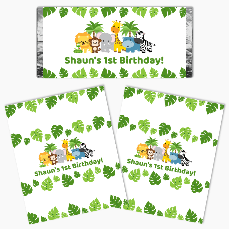 Personalised Jungle Animals Birthday Party Mini Chocolate Labels