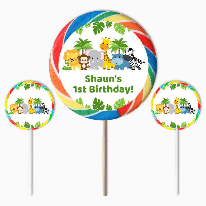 Personalised Jungle Animals Birthday Party Round Stickers