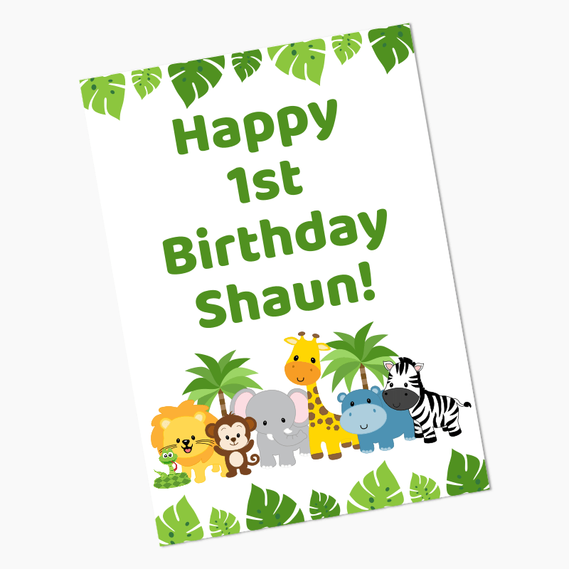 Personalised Jungle Animal Birthday Banner – Children's Party Decoration, 90cm X 30cm