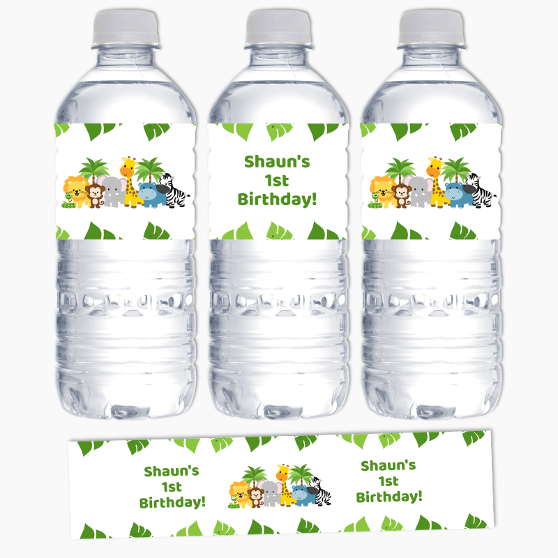 Personalised Jungle Animals Birthday Party Water Bottle Labels