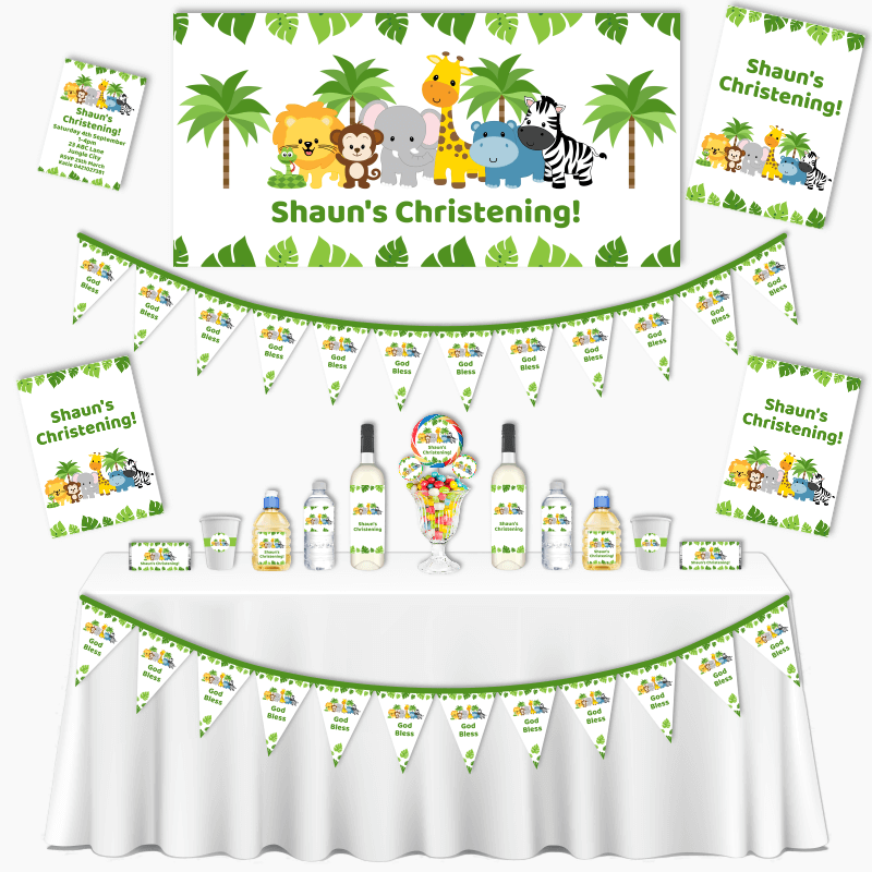 Personalised Jungle Animals Grand Christening Decorations Pack