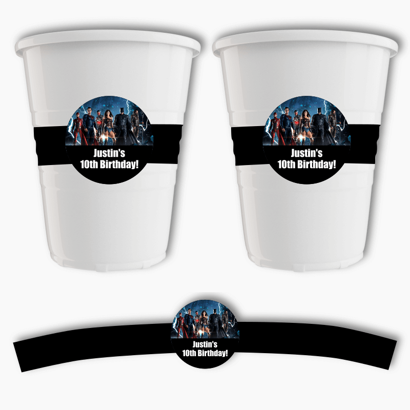 Justice League Birthday Party Cup Stickers
