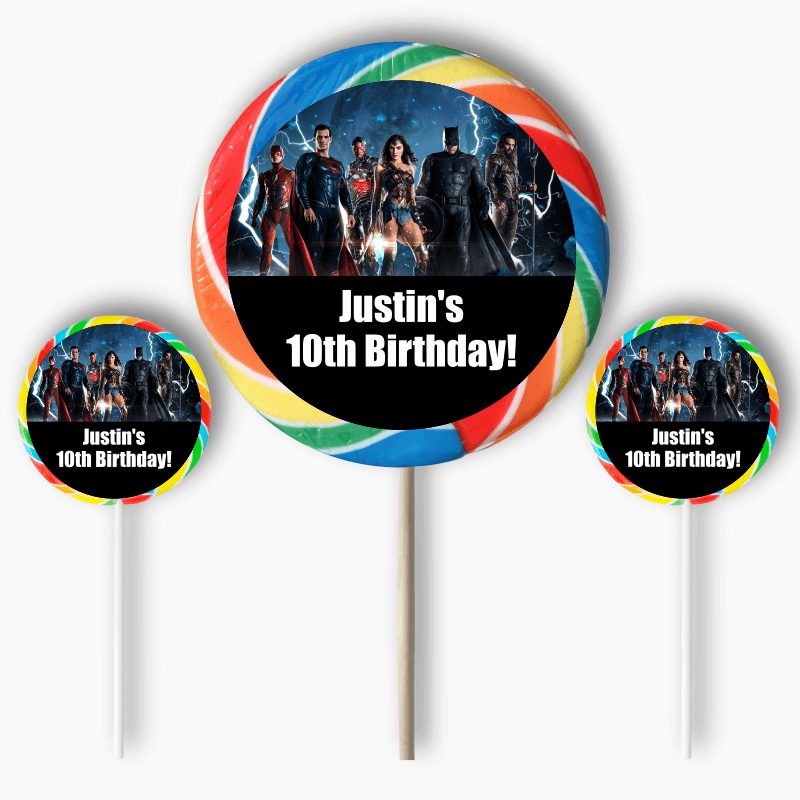 Personalised Justice League Birthday Party Round Stickers