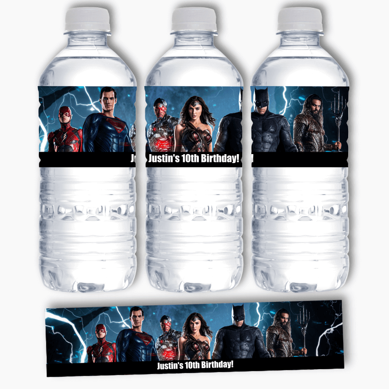 Personalised Justice League Party Water Bottle Labels