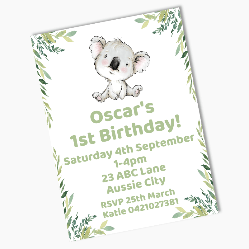 Personalised Koala Bear Birthday Party Invites