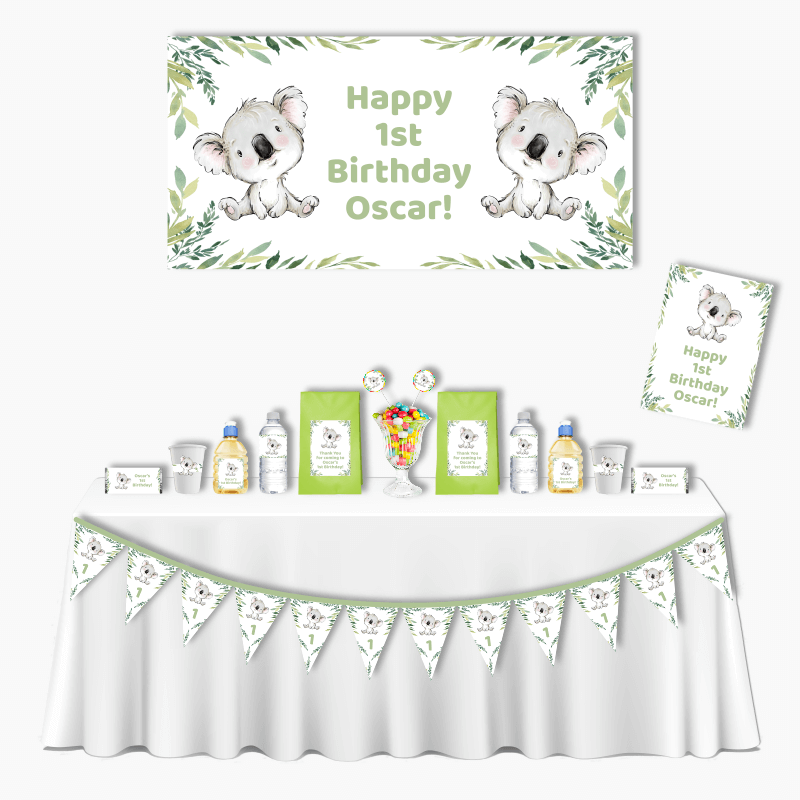 Personalised Koala Bear Deluxe Birthday Party Supplies Pack