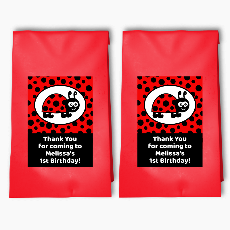Personalised Lady Bug Party Bags &amp; Labels