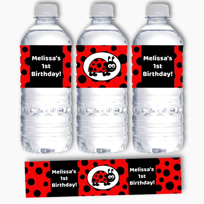 Personalised Lady Bug Party Water Bottle Labels