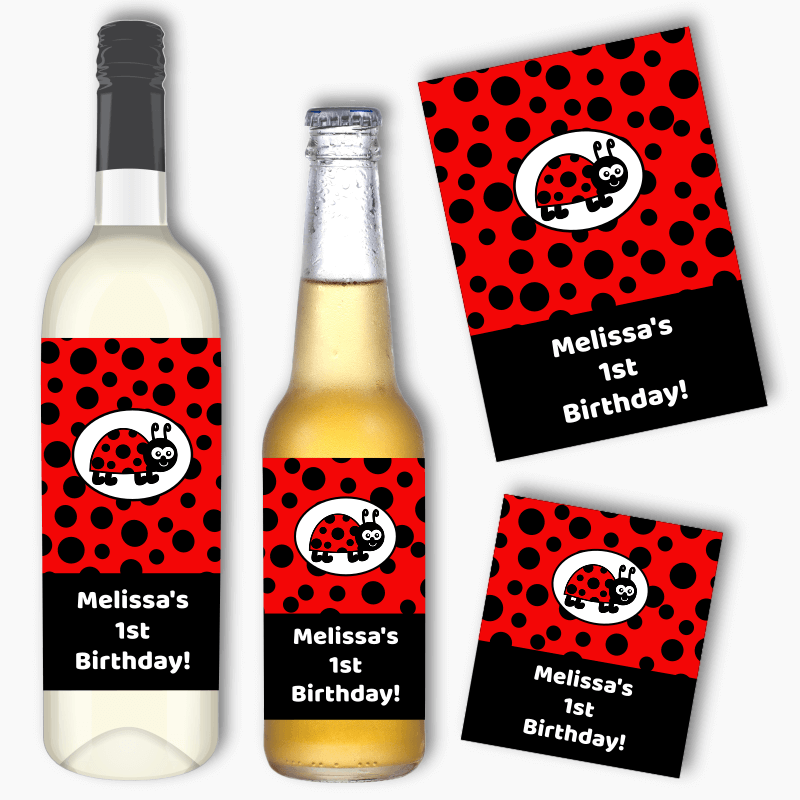 Personalised Lady Bug Wine & Beer Labels