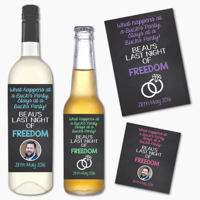Last Night of Freedom Bucks Party Wine & Beer Labels