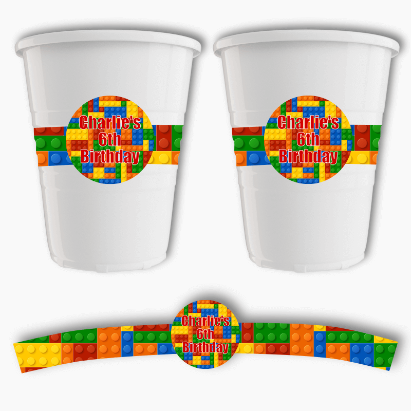 Lego Bricks Birthday Party Cup Stickers
