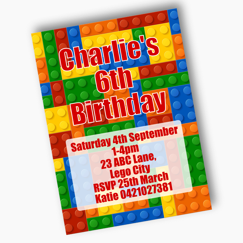 Personalised Lego Bricks Birthday Party Invites