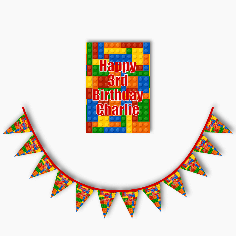 Personalised Lego Bricks Party Poster &amp; Bunting Combo