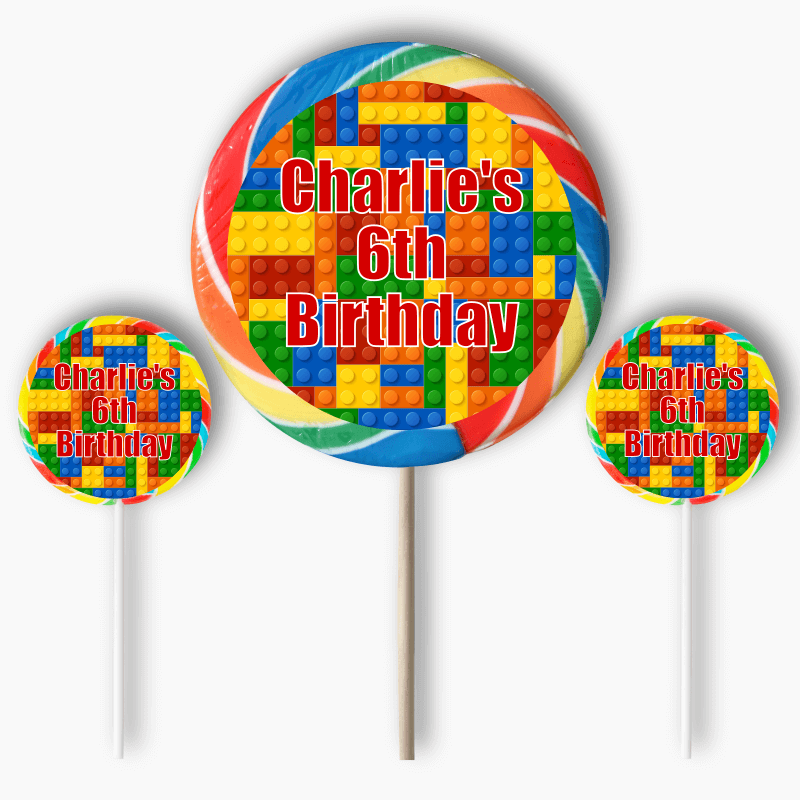 Personalised Lego Bricks Party Round Stickers