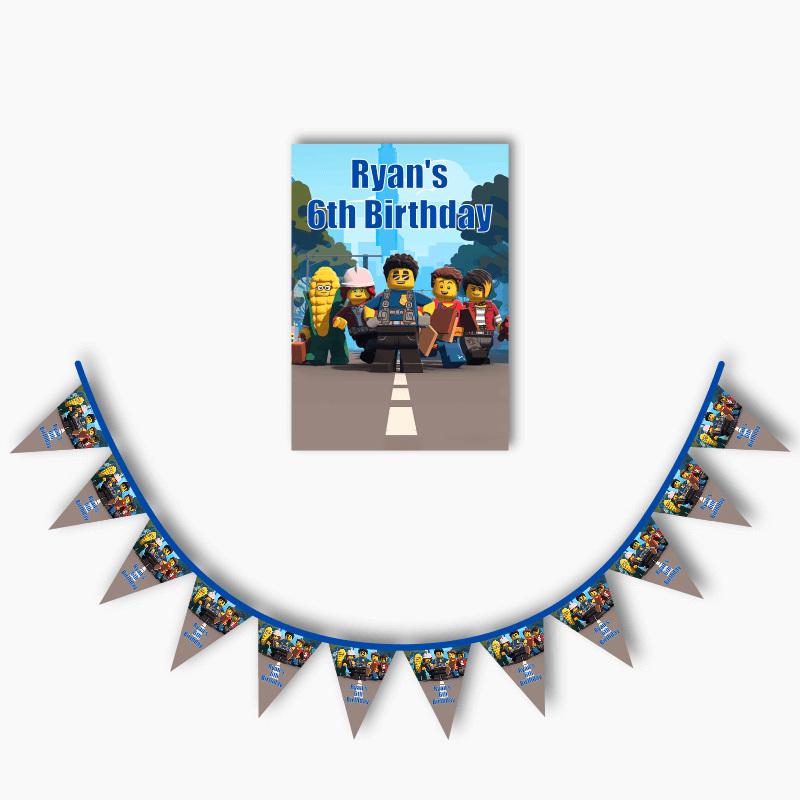 Personalised Lego City Adventure Party Poster &amp; Bunting Combo