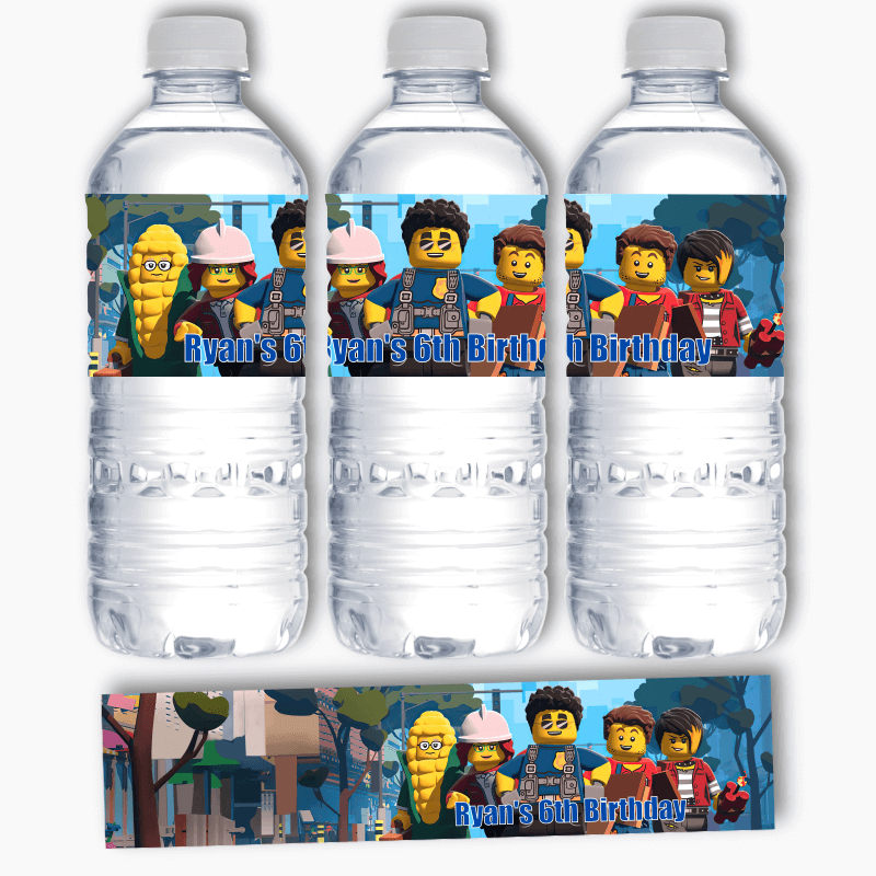 Personalised Lego City Adventure Party Water Bottle Labels