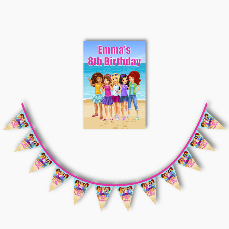 Personalised Lego Friends Party Poster &amp; Bunting Combo