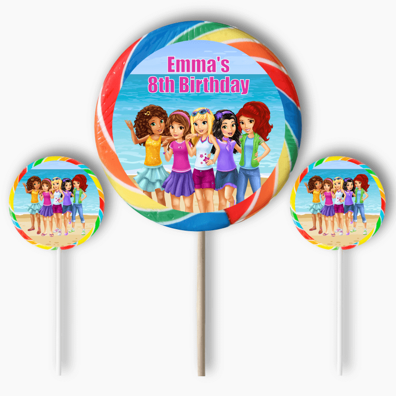 Personalised Lego Friends Party Round Stickers