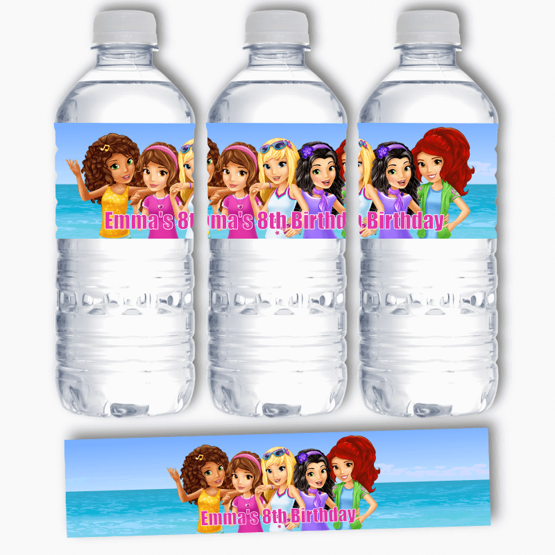 Personalised Lego Friends Party Water Bottle Labels
