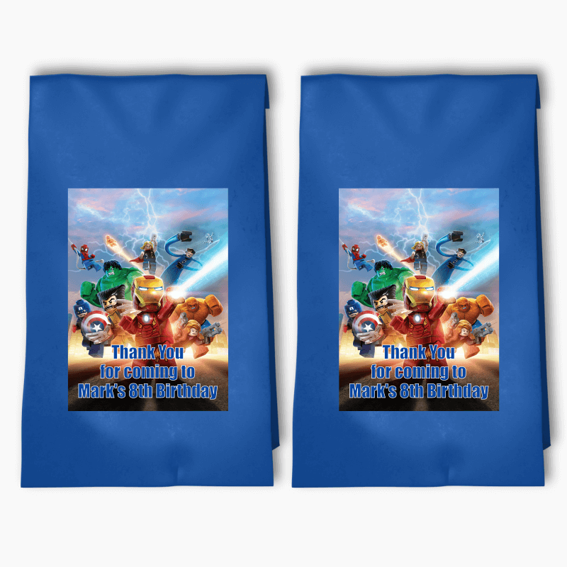 Personalised Lego Superheroes Party Bags &amp; Labels