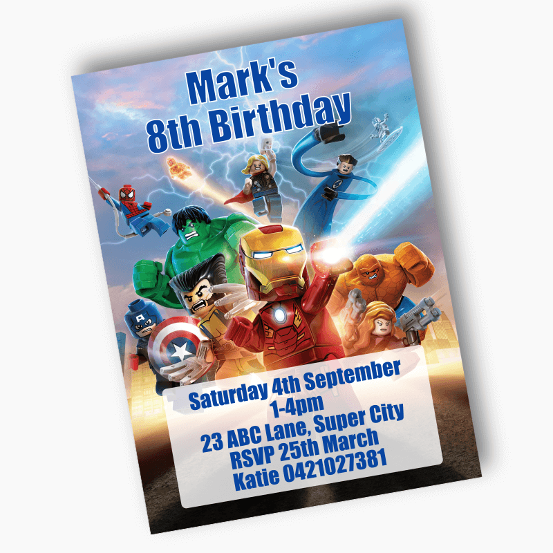 Personalised Lego Superheroes Birthday Party Invites