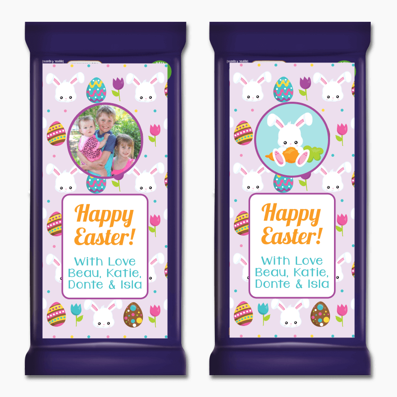 Personalised &#39;Lilac Bunny&#39; Easter Gift Cadbury Chocolate Labels