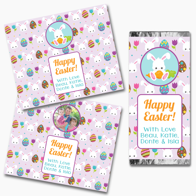 Personalised 'Lilac Bunny' Easter Gift Mini Chocolate Labels
