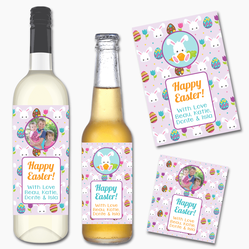 Adults 'Lilac Bunny' Easter Gift Wine & Beer Labels