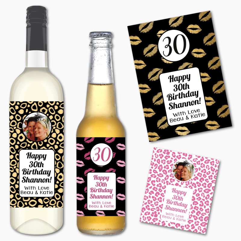 Personalised Lips &amp; Animal Prints Birthday Gift Wine &amp; Beer Labels
