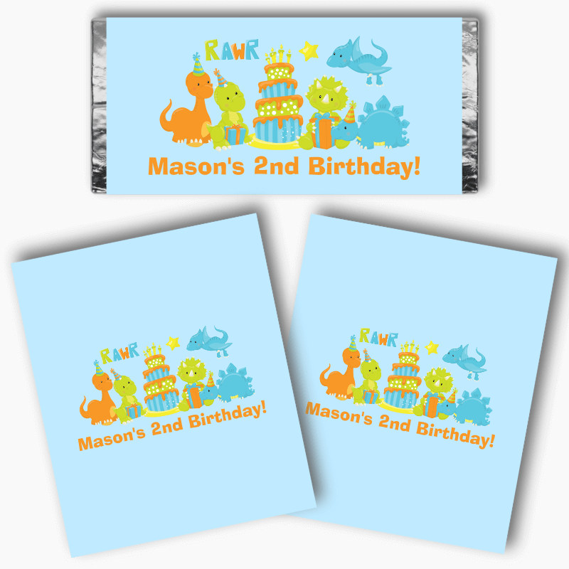 Personalised Little Boys Dinosaur Birthday Party Mini Chocolate Labels