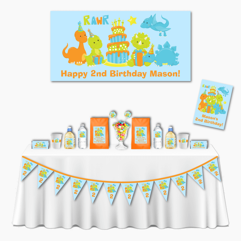 Personalised Little Boys Dinosaur Deluxe Birthday Party Decorations Pack