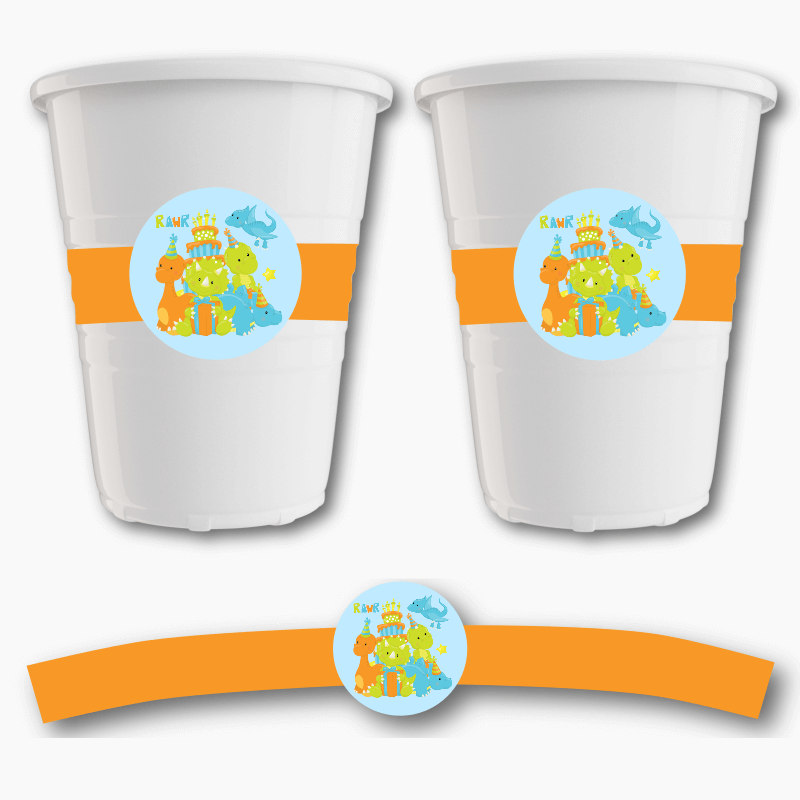Little Boys Dinosaur Birthday Party Cup Stickers