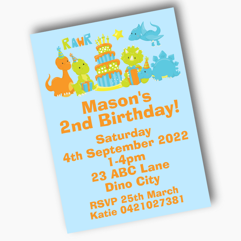 Personalised Little Boys Dinosaur Birthday Party Invites