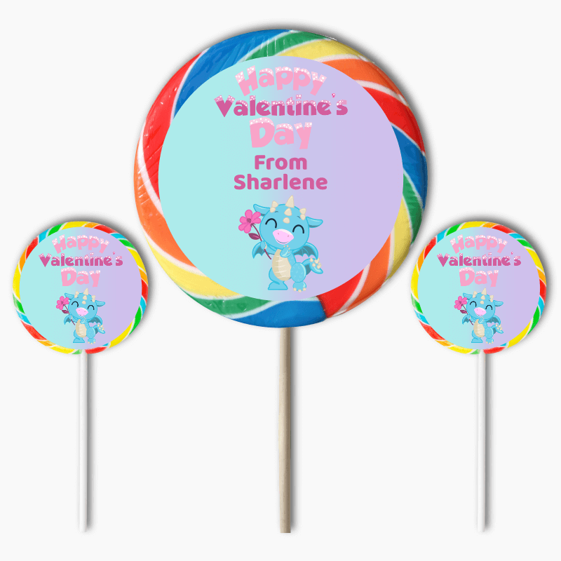 Personalised Little Dragon Valentines Day Gift Round Lollipop Stickers