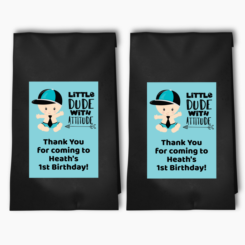 Personalised Little Dude with Attitude Birthday Party Bags &amp; Labels