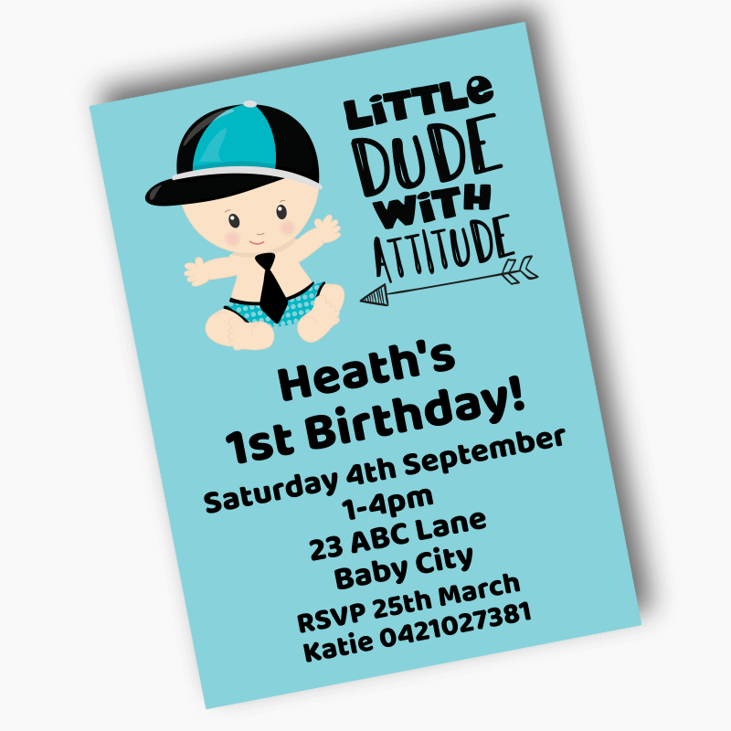 Personalised Little Dude with Attitude Birthday Party Invites