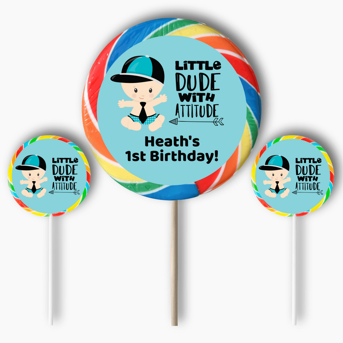 Personalised Little Dude with Attitude Birthday Party Round Stickers