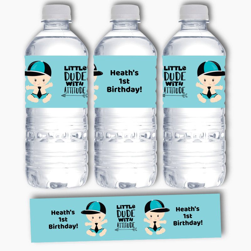 Personalised Little Dude with Attitude Party Water Bottle Labels