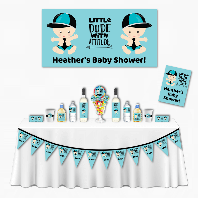 Personalised Little Dude with Attitude Deluxe Baby Shower Decorations Pack