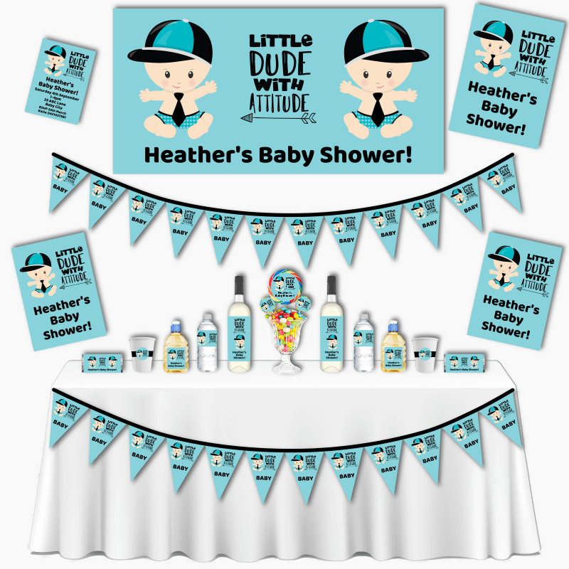 Personalised Little Dude with Attitude Grand Baby Shower Decorations Pack