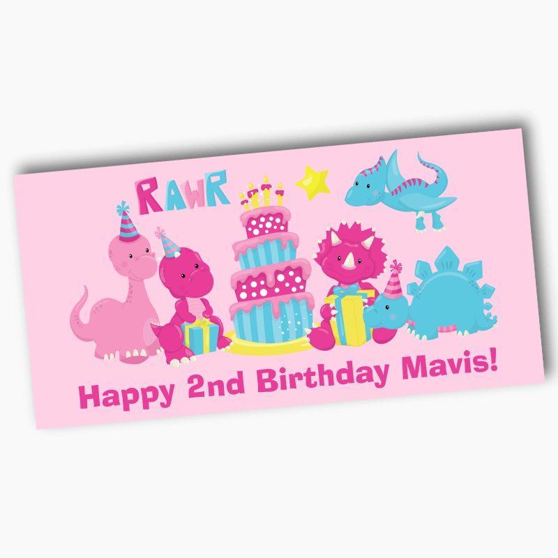 Personalised Little Girls Dinosaur Birthday Party Banners